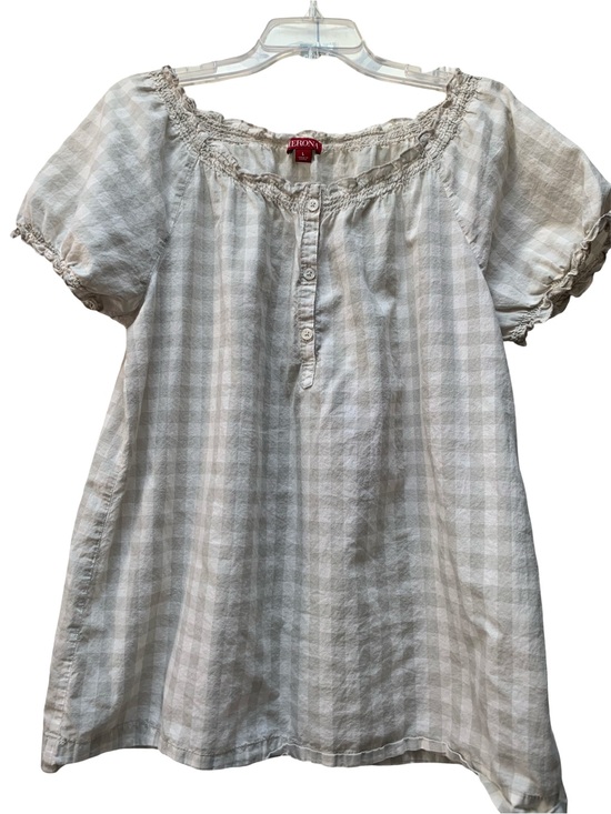 Merona Tops - Merona Cream and Light Gray Gingham Peasant Blouse